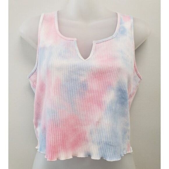 BCBGeneration Tie-Dye Crop Top Women's SMALL Pink White Blue Stretch Cotton NEW - Picture 7 of 10